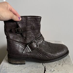 Jimmy Choo metallic brown leather moto biker boots buckled 39.5